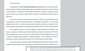 70 lat polskich badań jądrowych - listy gratulacyjne