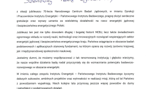 70 lat polskich badań jądrowych - listy gratulacyjne