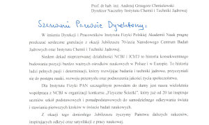 70 lat polskich badań jądrowych - listy gratulacyjne