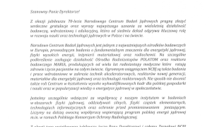 70 lat polskich badań jądrowych - listy gratulacyjne