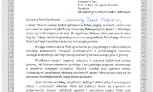 70 lat polskich badań jądrowych - listy gratulacyjne