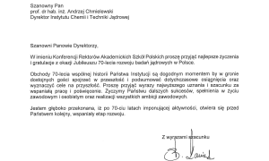 70 lat polskich badań jądrowych - listy gratulacyjne