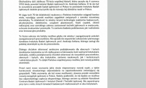 70 lat polskich badań jądrowych - listy gratulacyjne