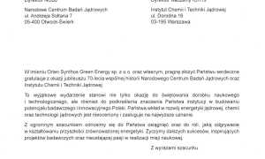 70 lat polskich badań jądrowych - listy gratulacyjne