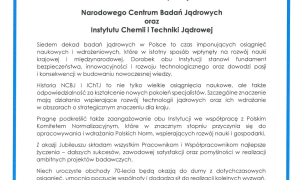 70 lat polskich badań jądrowych - listy gratulacyjne