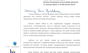 70 lat polskich badań jądrowych - listy gratulacyjne