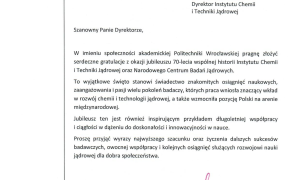 70 lat polskich badań jądrowych - listy gratulacyjne