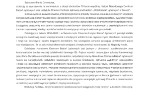 70 lat polskich badań jądrowych - listy gratulacyjne