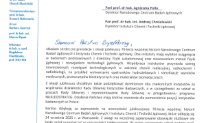 70 lat polskich badań jądrowych - listy gratulacyjne