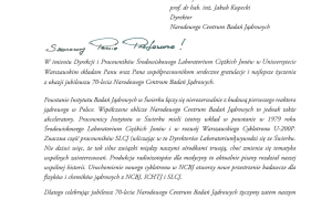 70 lat polskich badań jądrowych - listy gratulacyjne