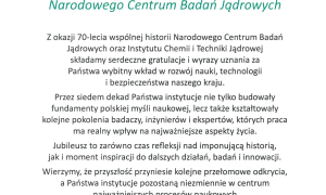 70 lat polskich badań jądrowych - listy gratulacyjne