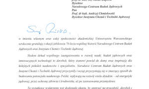 70 lat polskich badań jądrowych - listy gratulacyjne